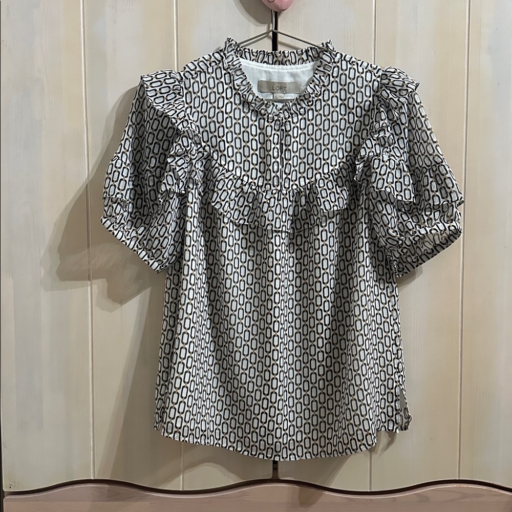 LOFT Black and White Geometric Blouse